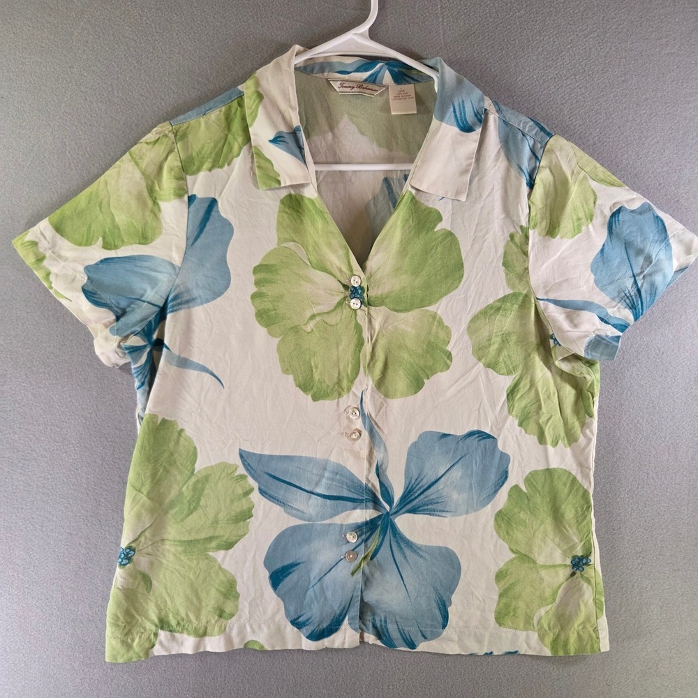 Tommy Bahama Womens Large 100% Silk Tropical Floral Short Sleeve Camp Shirt